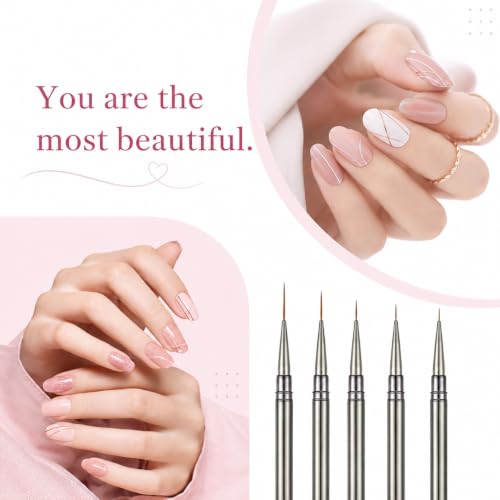 5Pcs Metallic Nail Liner Brushes,Liner Brushes for Nails