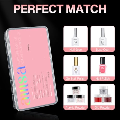 AILLSA Short Square Nail Tips 450PCS Acrylic gel Full Cover Nail Tips