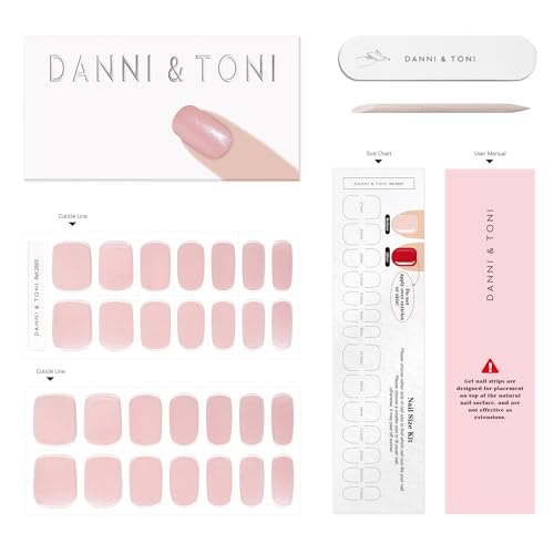 DANNI & TONI Semi Cured Gel Nail Strips Nude Pink Chrome Mirror Gel Nail Wraps 28 Stickers | Silken Hush - color: Silken Hush