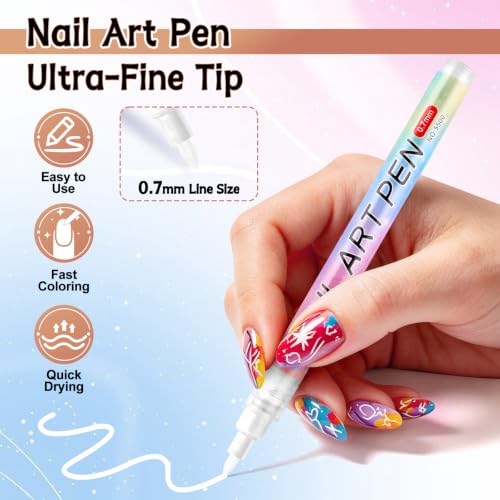 TOROKOM White Nail Art Pens, 0.7mm Nail Art Markers 3D Nail Polish Pens - color: White-0.7mm