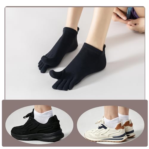 Toe Socks Women, Ankle Cotton Five Fingers Socks for Running - color: 5 Pairs Black