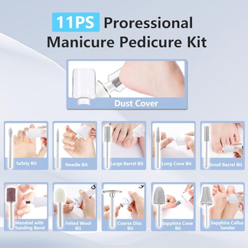Electric Nail File Drill Cordless 2000 mAh Rechargeable 10-Speed Nail Filer - color: White
