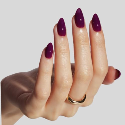 LAMIMOSA 32Pcs Press on Nails Short Almond, Purple Fake Nails, GRAPE - color: GRAPE