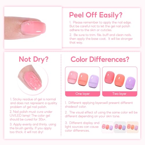 COSCELIA Jelly Gel Nail Polish 22 Colors with 3PCS Base Top Coat Translucent Pastel Nude Pink Green U V Gel Polish Soak Off Nail Gel Kit for Salon Home Nail Art - color: 21 Colors Jelly Gel Nail Polish 01