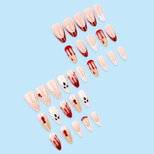 Halloween Press On Nails Almond Fake Nails Medium False Nails - color: Style C013, size: Medium