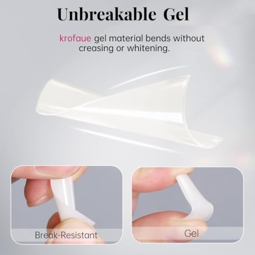 krofaue Natural Acrylic Nail Tips Square - Half Cover Coffin False Nails - color: Natural Square Coffin Half Cover