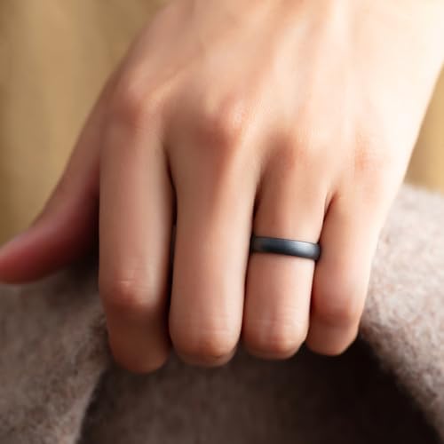 ThunderFit Silicone Wedding Rings for Him & Her, Metallic Finish Design, Unisex Breathable Rubber Engagement Bands in Narrow, Standard, and Wide Style, 1-Pack - color: Pack A: Midnight Pearl, size: 3.5-4 (14.90mm), style: Classic