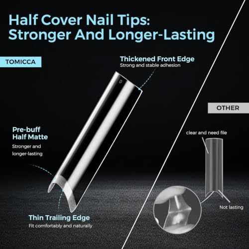 TOMICCA XXL Extra Long Square Nail Tips 308Pcs Half Cover Acrylic Nails