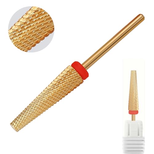 Super Long 5 in 1 Nail Drill Bits, Professional 3/32'' Carbide Tungsten Two Way Rotary Advanced Safety Bits, Fast Remove for Manicure Pedicure Cuticle Acrylic Nails (Gold, Fine-F) - color: Gold, size: Fine-F