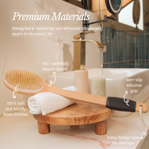 Bare Botanics 17" Extra Long Dry Body Brush - Medium Firmness Back Scrubber - size: 17-inch