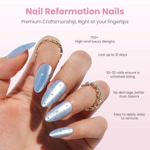 Nail Reformation Press On Nails, Blue Moon | Polka Dot Medium Almond 30 Pcs - color: Blue Moon