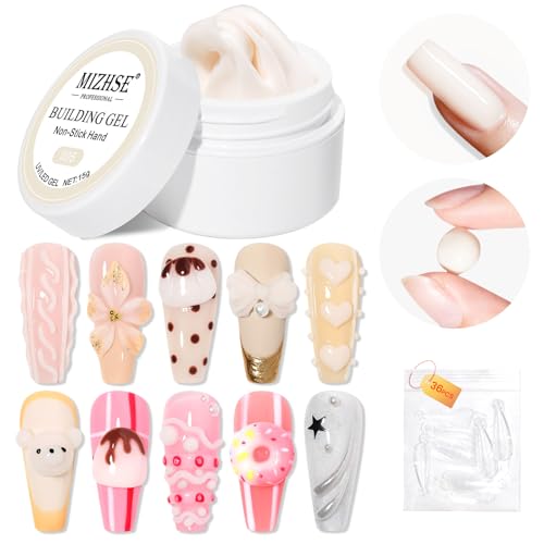 MIZHSE Solid Builder Gel, Milky White Sculpting Gel for 3D Nail Art - color: 15g Milky White
