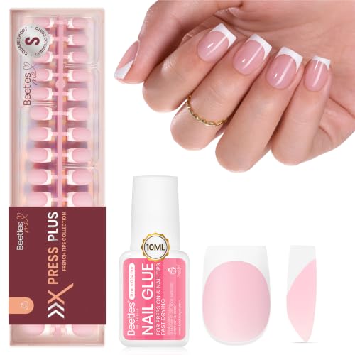Beetles French Tip Press On Nails with Nail Glue, 150 Pcs Short Square - color: 1e - Tips & Glue - S