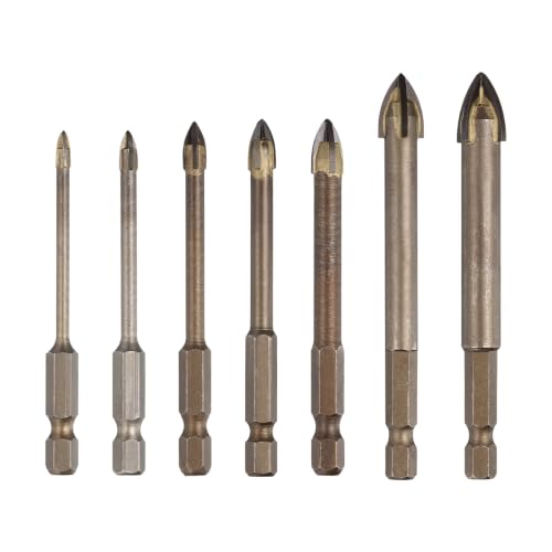 7Pcs 1/8"-1/2" Carbide Masonry Drill Bits Set Hex Shank Yellow - color: Yellow, size: 1/8"-1/2"