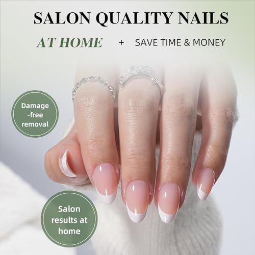 White French Tip Press On Nails - White Short Almond Fake Nails - color: 7D - White French