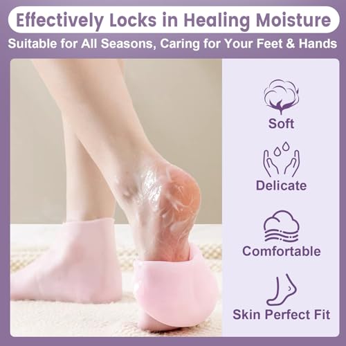 2 Pairs Silicone Socks Gloves Set for Dry Cracked Feet Hands, Size 10 - size: 1 Pair Socks & 1 Pair Gloves