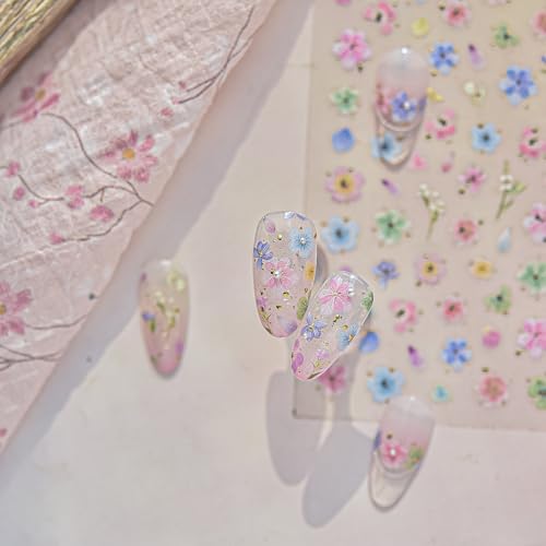 1 Sheet 5D Embossed Flower Nail Stickers Petal Nail Art Stickers Spring Summer 5D Floral Nail Decals Laser Cute Flowers Nail Supplies Colorful Hibiscus Nail Design Nail Decor for Women DIY Manicure - style: hawaiian flower