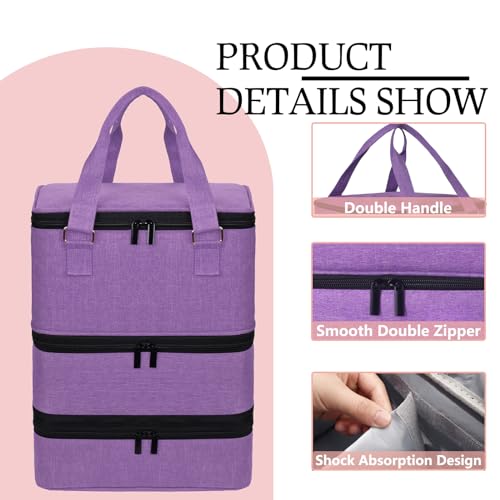 FCQQYWZ Large Nail Polish Organizer Case Hold 84+ Bottles Nail Polish & Nail Lamp, 3 Layers Nail Organizers and Storage for Nail Tech with Divider, Travel Carrying Case(Purple) - color: Purple-84Bottles