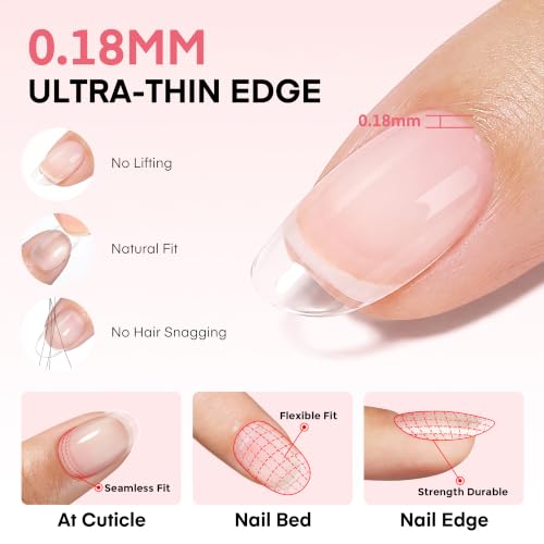 UNA GELLA Gel Nail Tips Short Oval Round Nails,150pcs 15sizes Pre-etched