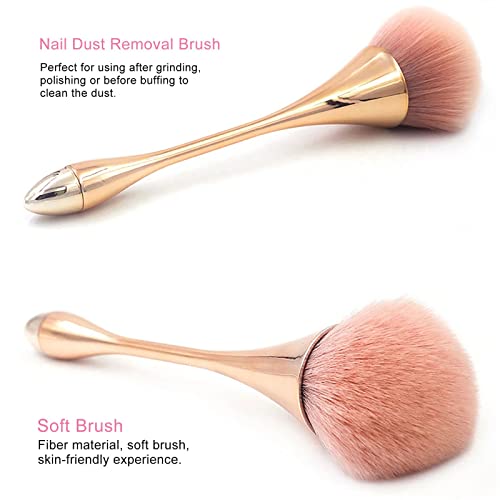 2Pcs Nail Dust Brush Cleaner for Acrylic, Dip Powder, Makeup, Blush - Large Manicure Clean Up Tool - Nail Art Brushes (Gold+Black) - color: Gold+Black