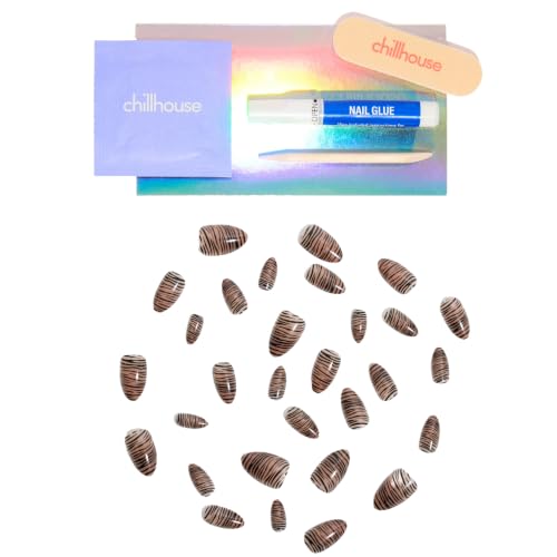 Chillhouse - Chill Tips, Press on Nails Kit - La Zebra Notte (Almond) - 30 Nail Shapes & Sizes - Up to 2 Weeks of Wear - Customizable Fit - Reusable - Latina Founded & Women Owned - Beauty & Self Care - color: La Zebra Notte