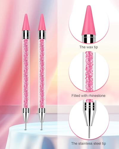 Rhinestone Picker Tool Set,Rhinestone Applicator Tool,Rhinestone Picker Dotting With 4 Extra Pink Replaceable Wax Head and 2 Tweezer (Pink A) - color: Pink A