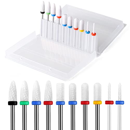 10Pcs Ceramic Nail Drill Bits,Professional Rotary Nail Tech Bits Set