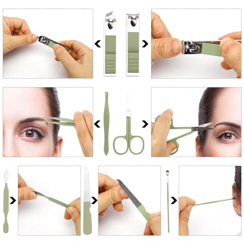 Manicure Set, Nail Clipper Kit, Nail Clipper Set, Nail Care Kit, 8 In 1 Professional Manicure Kit Personal Care, Stainless Steel Facial Pedicure Care Tools, Grooming Kit for Women Men, Green - color: Green