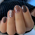 Short Square Brown Press on Nails - Leopard Glitter Design - color: Style-06