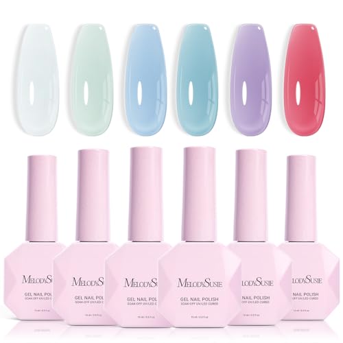 MelodySusie Jelly Gel Nail Polish Set 6PCS Milky or Jelly Texture 15ML - color: Pastel Sea Breeze 15ML