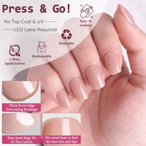 Short Pink Press on Nails Square Fake Nails Press ons Pink Glue Nails-K - color: Ash Pink