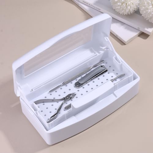 SUTOKAKA Nail Tool Sterilizer Box Plastic Disinfectant Container, White - color: Liftable White