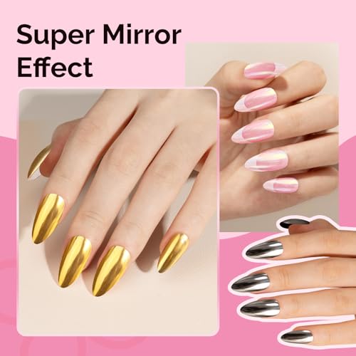 MelodySusie 4Pcs Chrome Nail Powder for Gel Nails - color: White Aurora Gold Silver