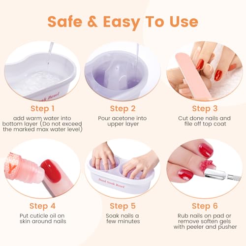 Dual Nail Soaking Bowl for Both Hands, Acetone-Proof Manicure Soak Bowl Kit - color: D1-White for big hands