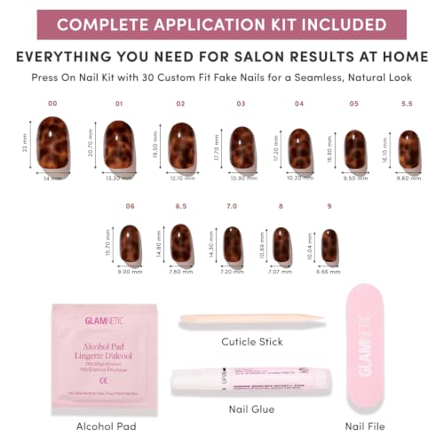 Glamnetic Press On Nails - Short Round, Glossy Fake Nails 30 Pc Full Kit - color: 1B - Hidden Fortune
