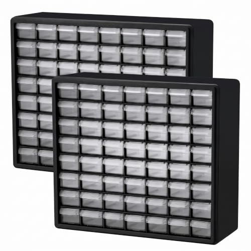 Akro-Mils 64-Drawer Plastic Storage Cabinet, 20-Inch W x 6-Inch D x 16-Inch H | Black | Model 10164 | Garage Organization - color: Black, size: 64 Drawer, style: 2 pack