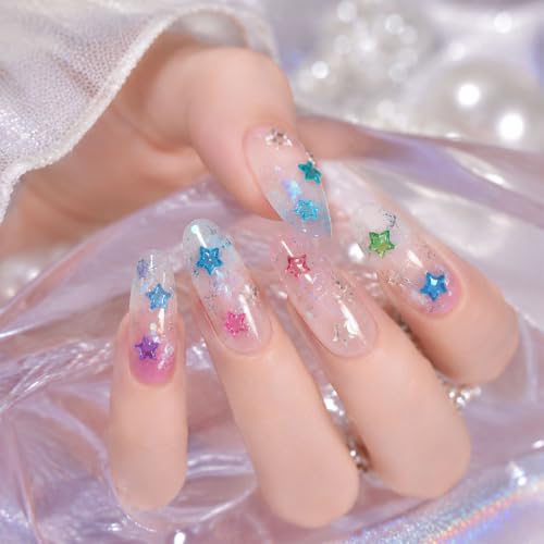 200pcs Colorful Crystal Star Nail Art Charms Mixed Size Color 3D Stars Nail Rhinestones Flat Back Star Nail Gems Crystal Pentagram Nail Diamond DIY Acrylic Nail Supplies Nail Accessories (Star) - color: Star
