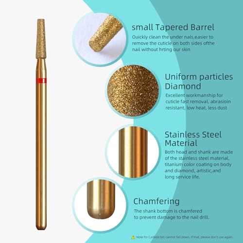 2mm Tapered Cuticle Clean Nail Drill Bit, Titanium Coating Series Russian Diamond Nail Bits Professional Safety Under Nail Cleaner for Cuticle Dead Skin, Electric Nails Accessories, Fine - color: 2mm Small Tapered Cuticle Bit, size: Fine - F