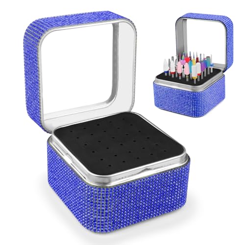 Cellentool 30 Holes Nail Drill Bits Holder Rhinestone Case Box - color: Deep Blue, size: 30 Holes