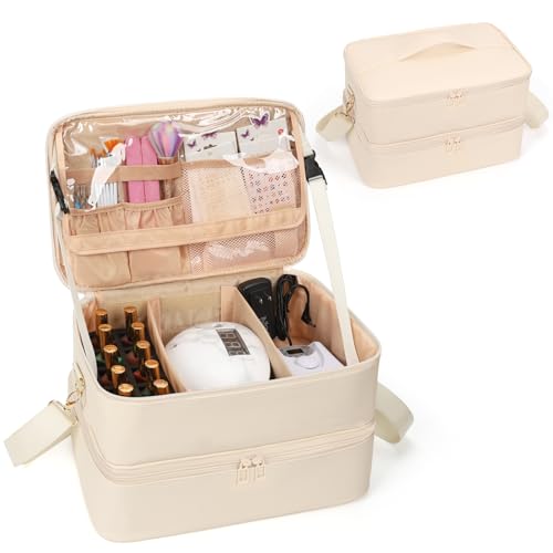 Nail Polish Organizer Bag Holds 50+ Bottles (15ml/0.5 fl.oz) &UV Nail Lamp - color: 05-Leather White, size: 50 Bottles
