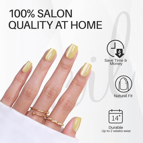 SHANGMENG Press on Nails, Square Short Pastel Yellow Cat Eye Fake Nails - color: Butter Cream