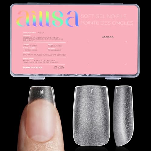 AILLSA Short Square Nail Tips 450PCS Acrylic gel Full Cover Nail Tips