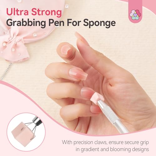 SAVILAND 100PCS Nail Sponges for Ombre: Pink Nail Art Sponges With Grabbing Pen Ombre Nail Sponge Gradient Nail Tools Aura Nails Ombre Nail Brush Professional Home DIY Nail Art Salon - color: 3A-Pink