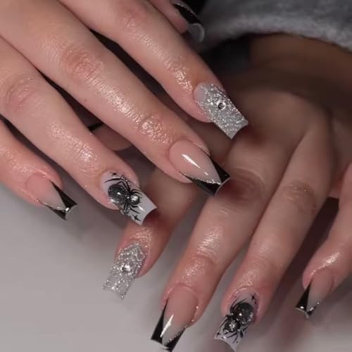 Halloween Goth Press on Nails Square Spider Fake Nails 24Pcs - color: Halloween 7