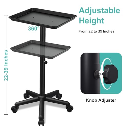 Salon Tray on Wheels, Salon Rolling Tray with Adjustable Height - color: Dark Black