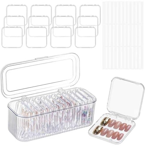 Clear Press On Nail Storage Containers 12-Pack Stackable Cases, Press Ons Nail Packaging Organizer Case, Acrylic Tips and Fake Nails Display Box for Travel and Salon Use (Clear 01) - color: Clear 01