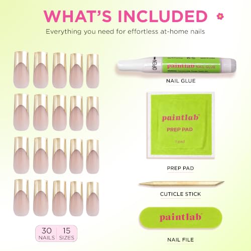 PaintLab Gold Chrome French Tip Press On Nails, Long Square, 30pcs Nail Kit - color: 24K Tips