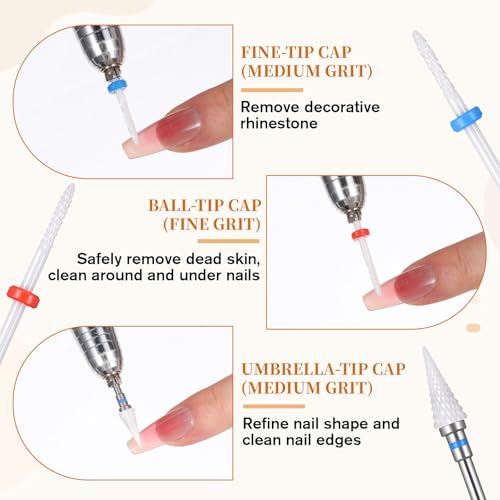 6Pcs Ceramic Nail Drill Bits, 3/32 Inch Ceramic Drill Bit for Nails