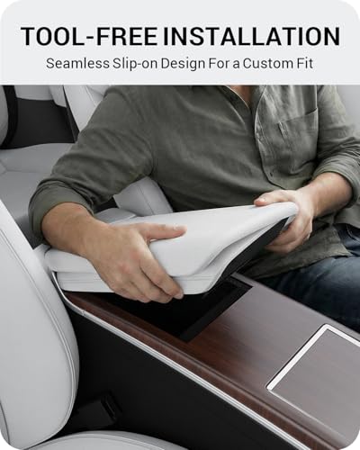 BASENOR Upgraded Center Console Armrest Cover for Tesla Model S Model X - size: Model S/X White