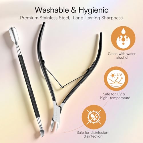 Makartt 7mm Black Sharp Cuticle Nipper and Pusher Set, Stainless Steel - color: Black